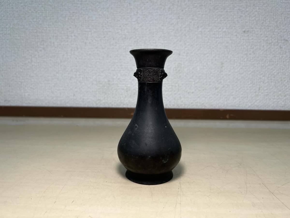 京都＊ 時代 古銅 花瓶 一輪差 花器 高さ13.7cm