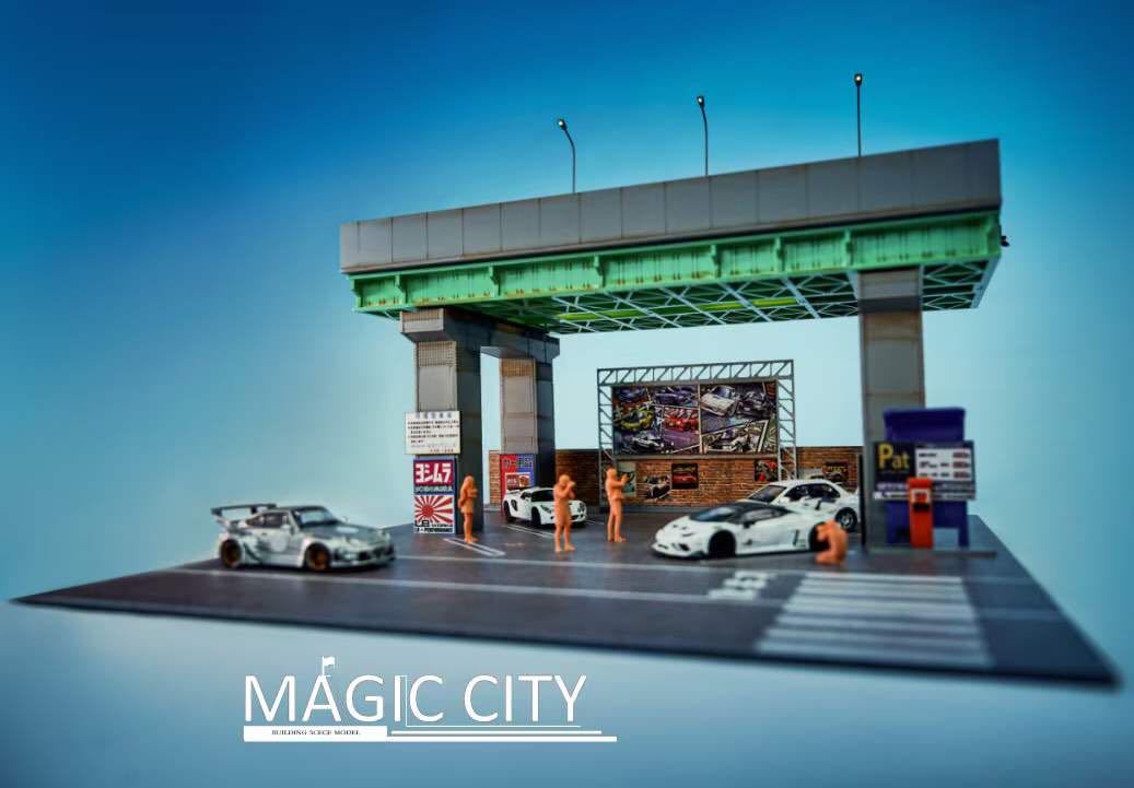1/64 magic city ジオラマ 高速道路 駐車場 ミニカー一台おまけ magic
