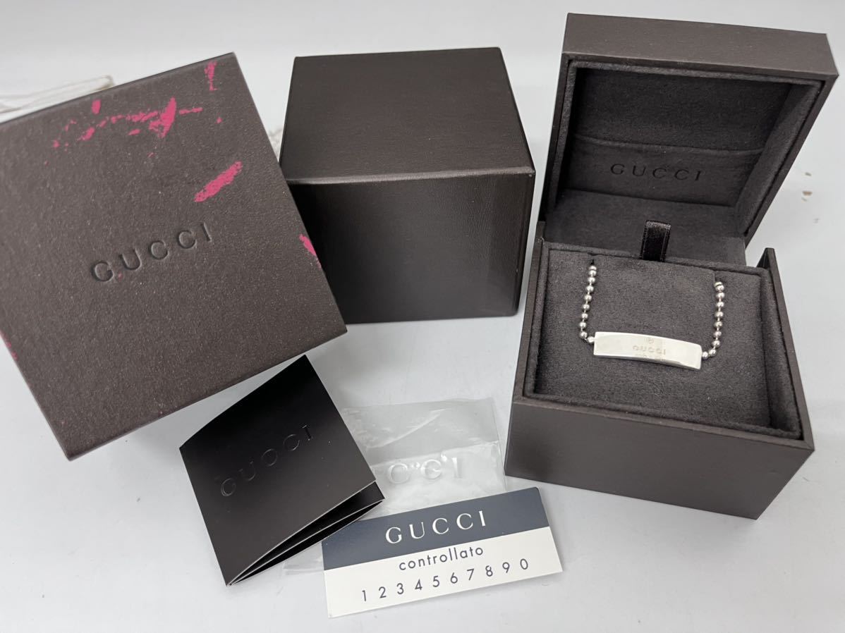 (913k1) GUCCI グッチ ロゴプレート ボールチェーン チョーカー ネックレス シルバー 箱付き