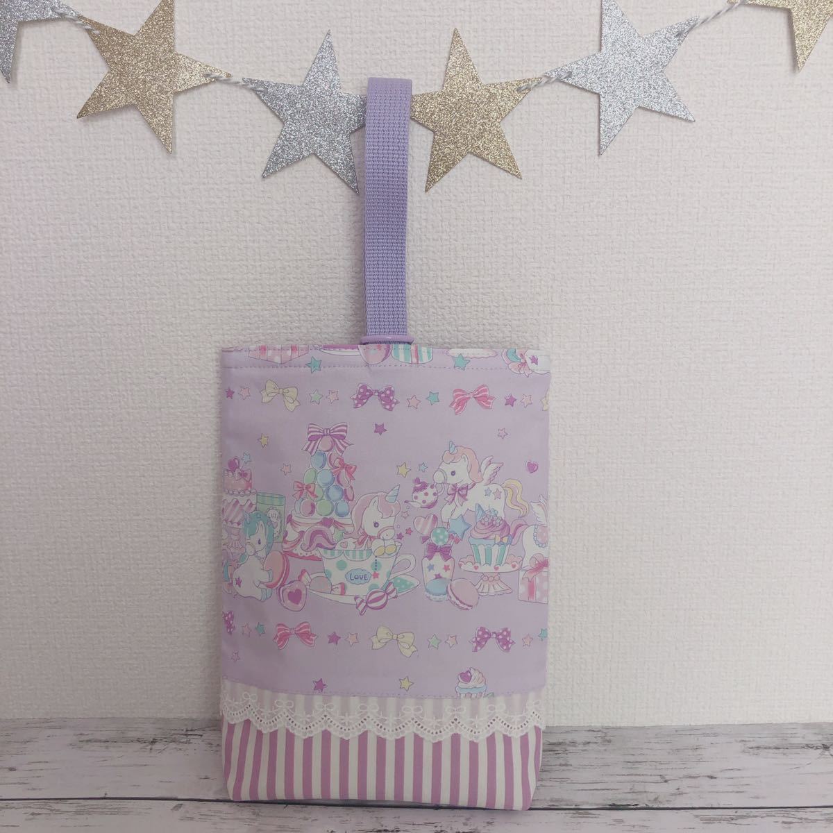 ☆ハンドメイド 5点セット☆ユニコーン×ラベンダー♪レッスンバッグ