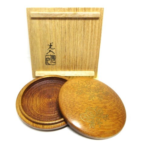 桐蒔絵 竹 香合 鈴木光入 在銘 共箱 茶道具 桐蒔絵 竹 香合