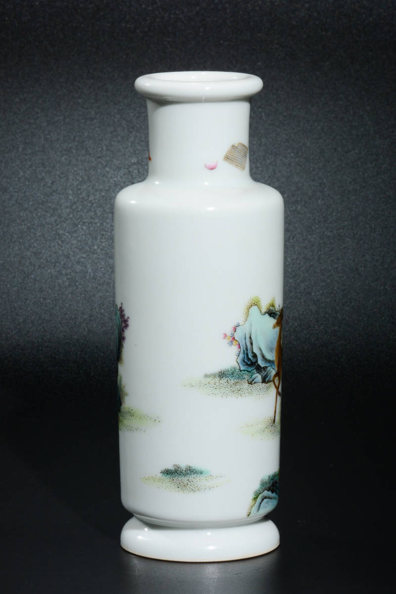 YH236 唐物 民國時代 色絵 人物 居仁堂製 花瓶 花生 花入 陶磁器