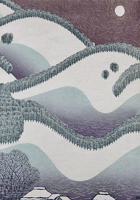 牧野宗則 真作 1981年木版画「雪山遊光」画寸36×49cm - メルカリ ☆一