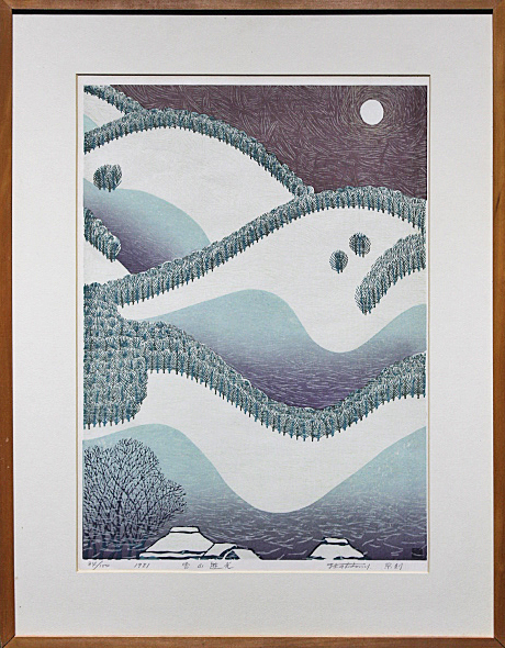 牧野宗則 真作 1981年木版画「雪山遊光」画寸36×49cm - メルカリ ☆一