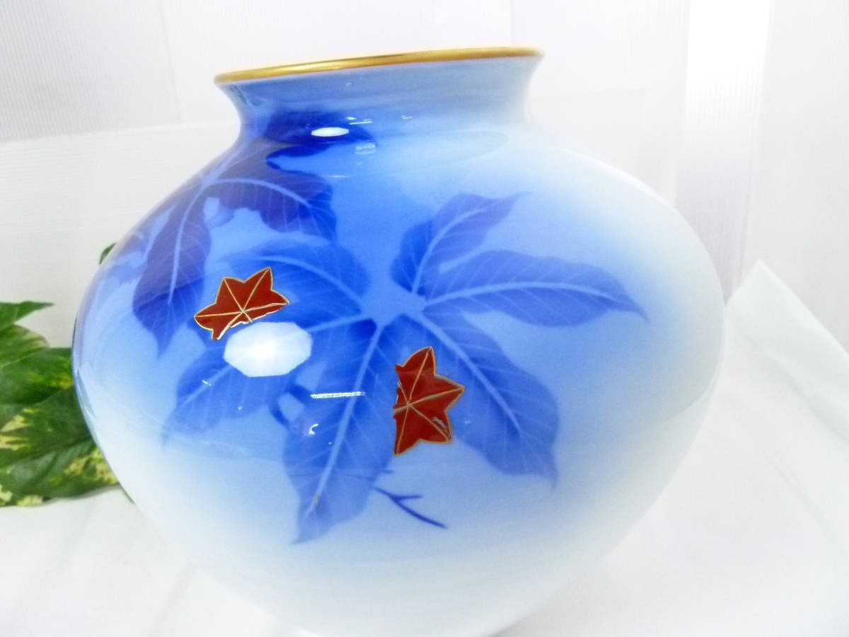 ☆香蘭社 花瓶 花器 壺 紅葉に鳥 金縁金彩 オブジェとしても (香蘭社