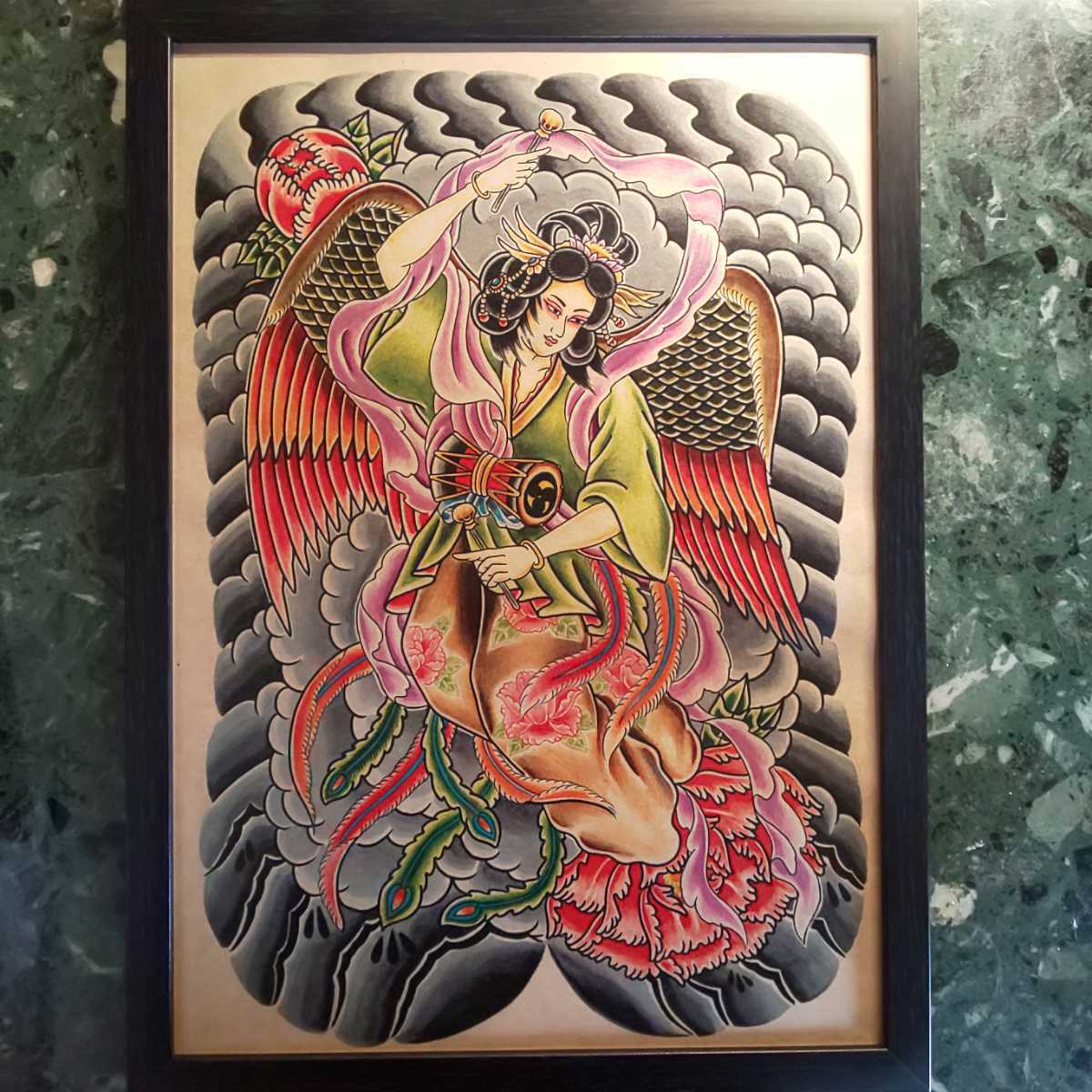 羽衣天女 A4サイズ TATTOO フラッシュ 達磨 BURST タトゥーマシン 入墨 刺青 開運 浮世絵 cootie radiall ...