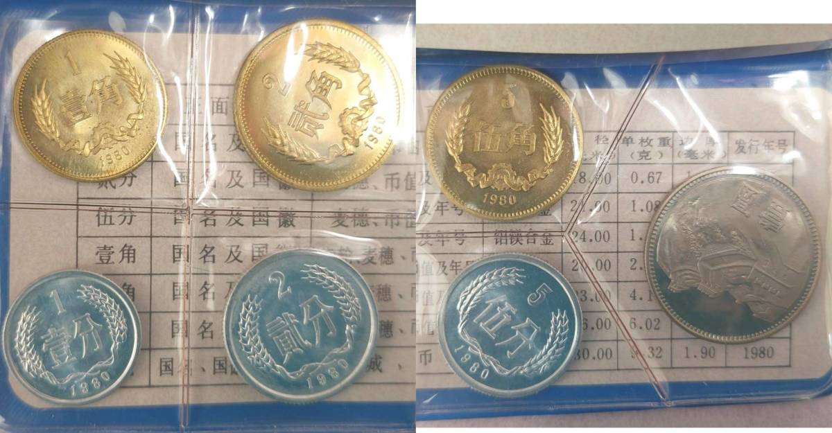 4210 古銭 中国人民銀行 1980年 硬貨7枚セット 黒ケース ミントセット 