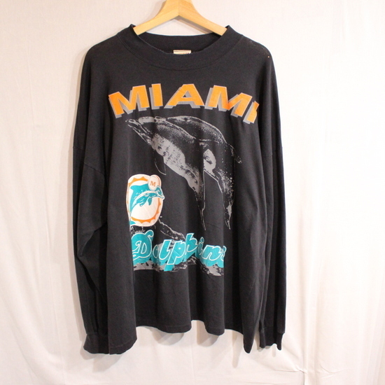 100%新品，大人気 E382 90sビンテージ TEAMRATED NFL ドルフィンズ 長袖プリントTシャツ USA製 1990年代製 表記XLサイズ 黒 ブラック アメカジ ロンT 80s(XLサイズ以上)｜売買されたオークション情報、yahooの商品情報をア XLサイズ以上