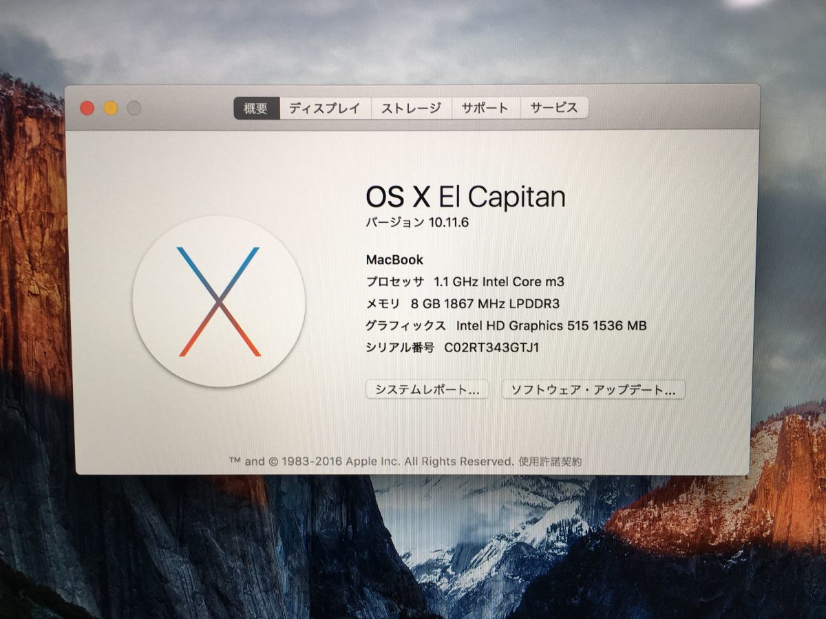 002 MacBook Retina， 12-inch， Early 2016 A1534 Core M3/8GB/256GB 