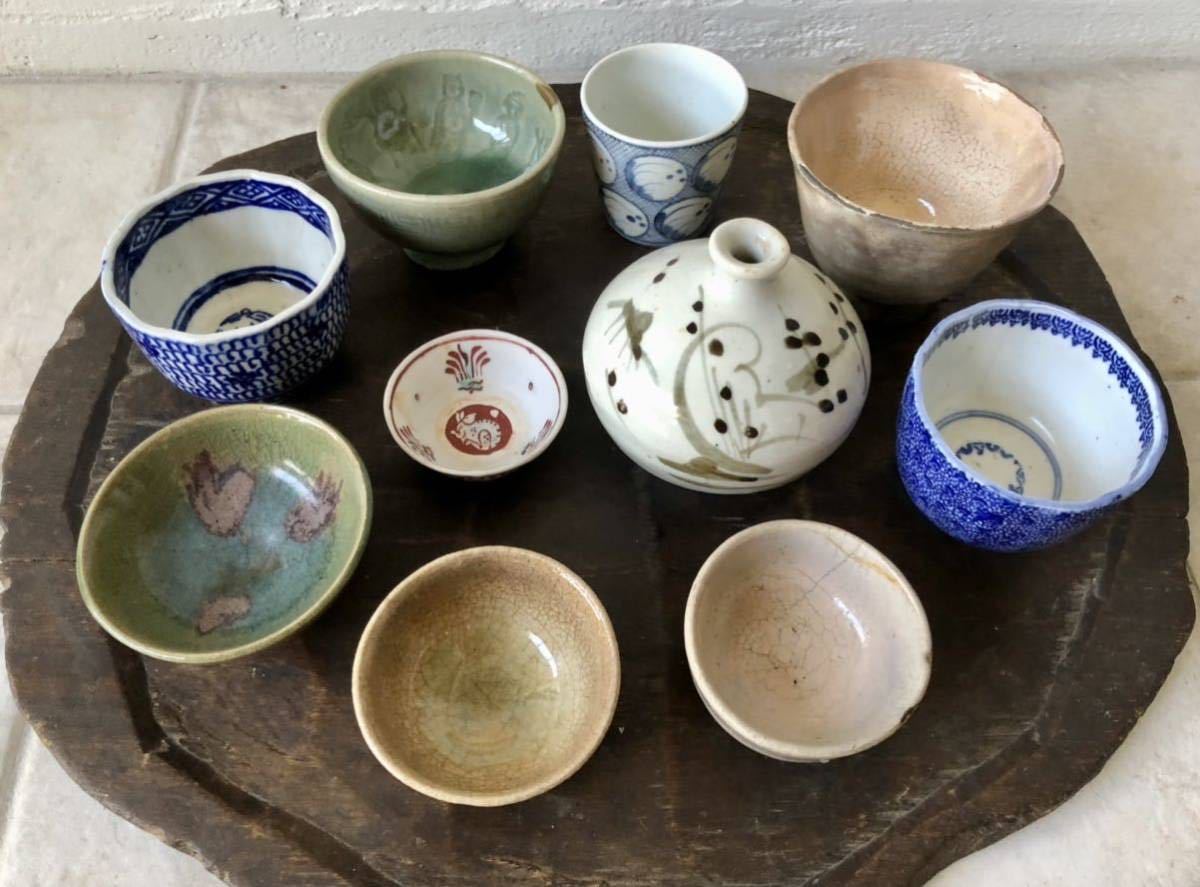 ☆我楽多古陶磁器セット☆伊万里染付油徳利印判蕎麦猪口人形手青磁小碗