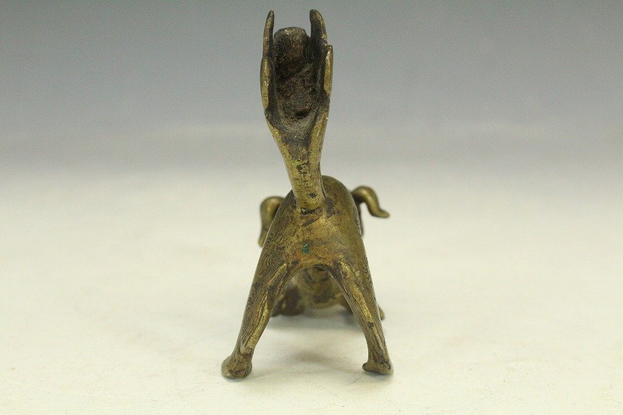 銀閣】古銅 獅子 置物 高8.5cm 旧家蔵出(UM736) 銅製 | 高岡銅器 魔を