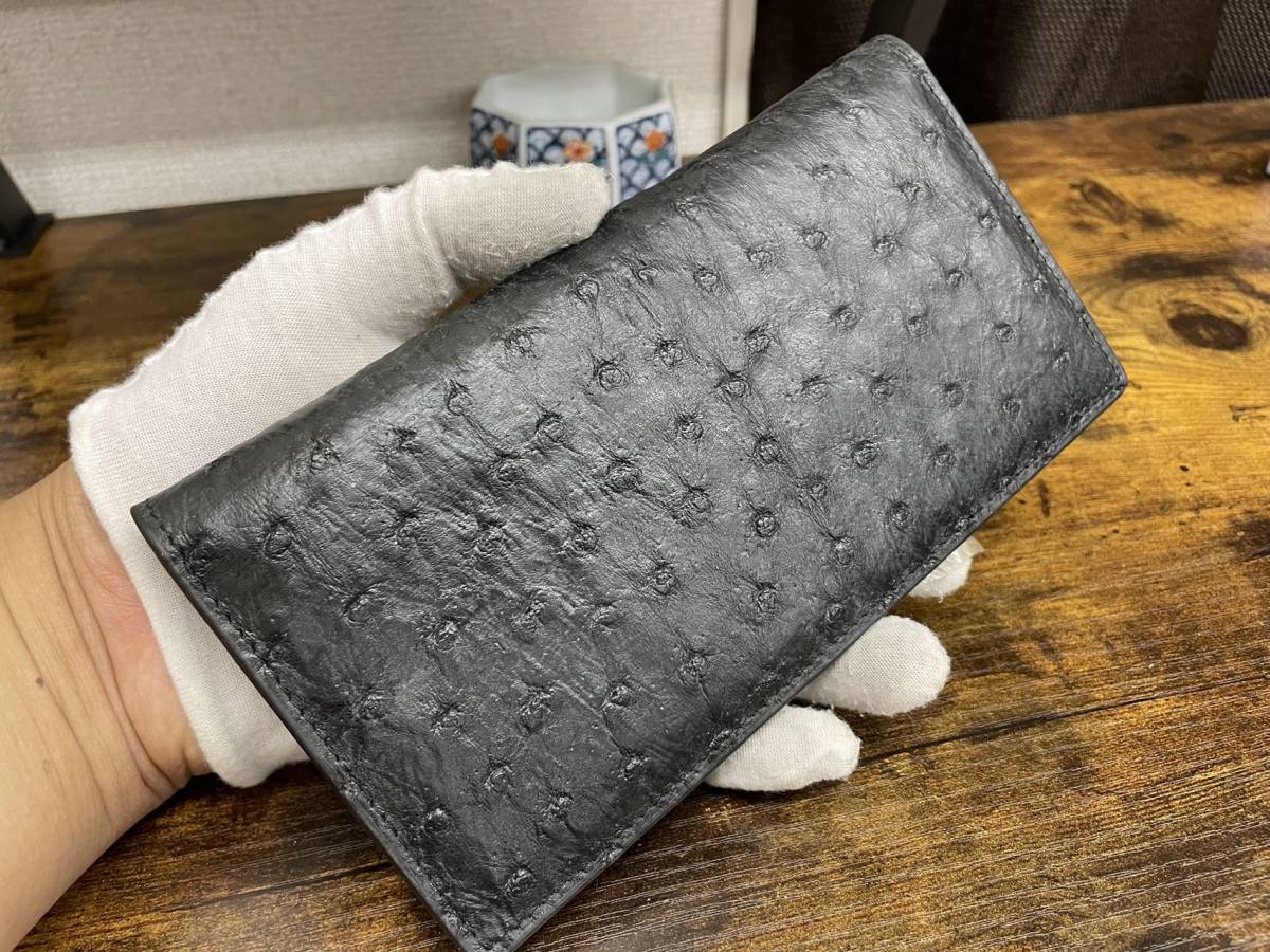 在庫処理～オーストリッチ 内ヘビ革 長財布 二つ折り財布 本物保証 