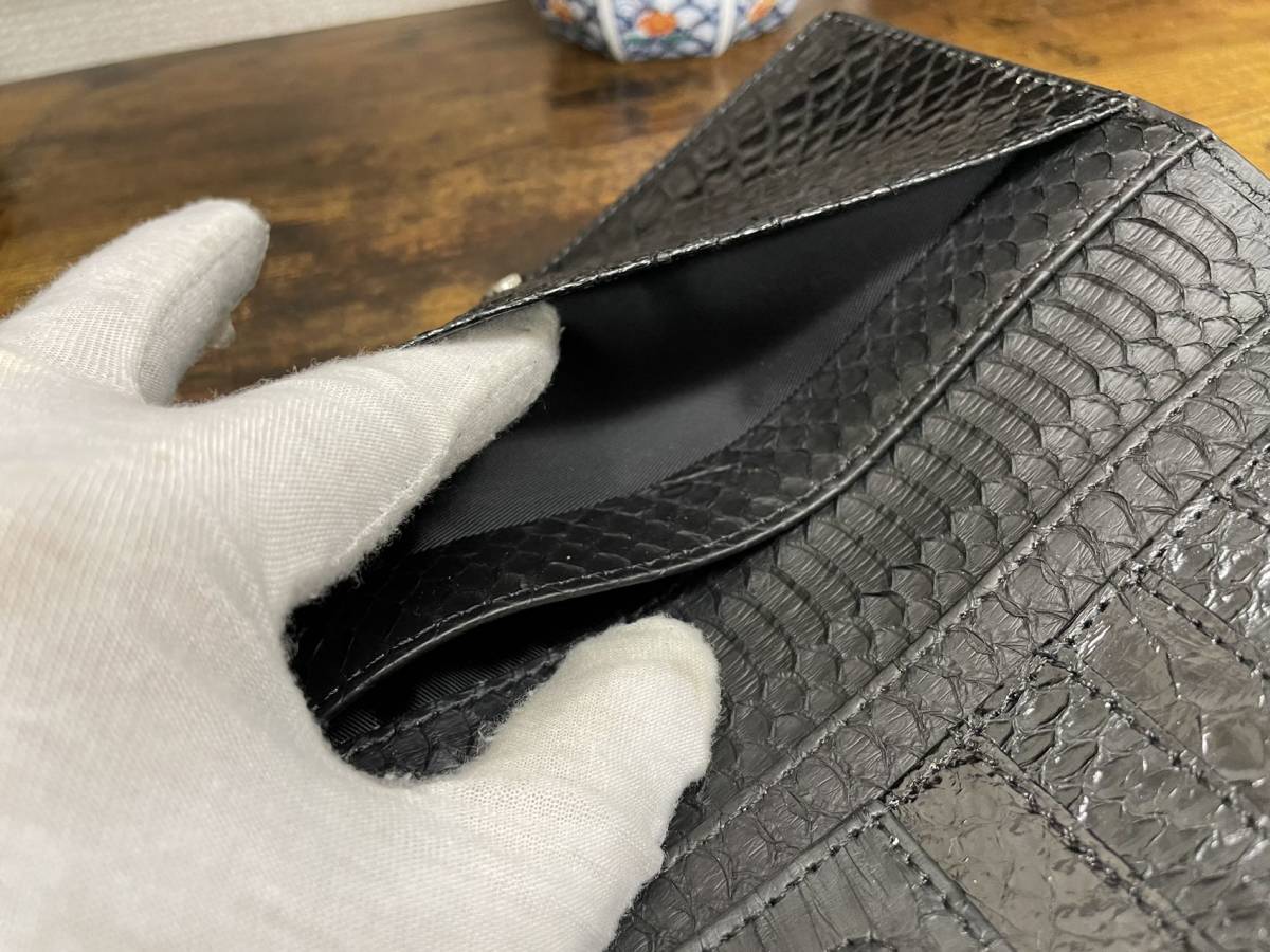 在庫処理～オーストリッチ 内ヘビ革 長財布 二つ折り財布 本物保証 