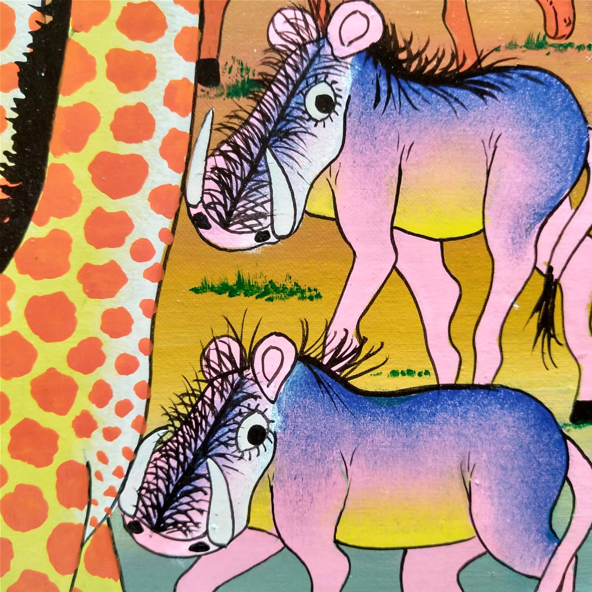 ○ティンガティンガ『 15 animals at sunset baobab 』by Abuu 30*40cm