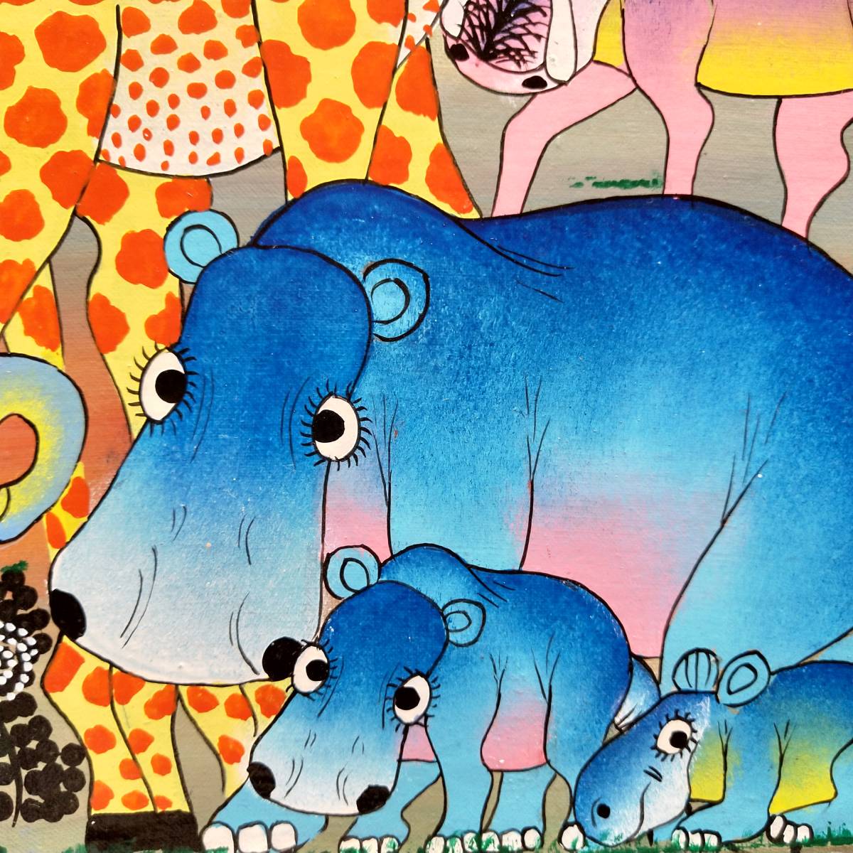○ティンガティンガ『 15 animals at sunset baobab 』by Abuu 30*40cm