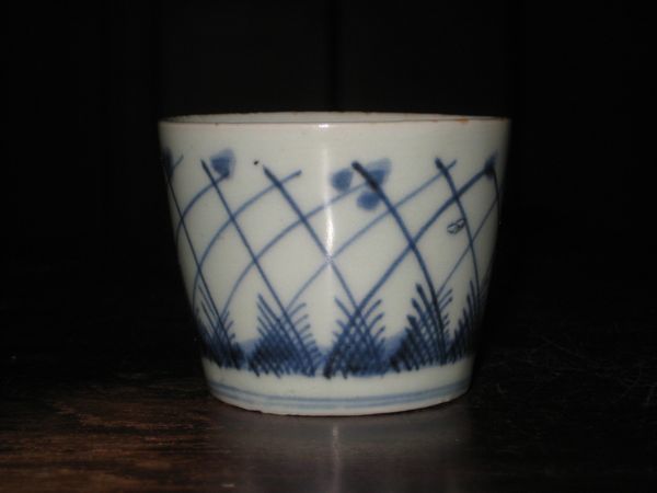 古伊万里珍品 露草文 蕎麦猪口 江戸中期 高台小傷 アンティーク