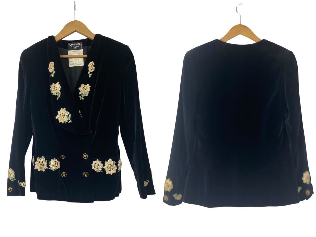 激レア！CHANEL シャネル ベロアクローバーボタン×フラワー刺繍  