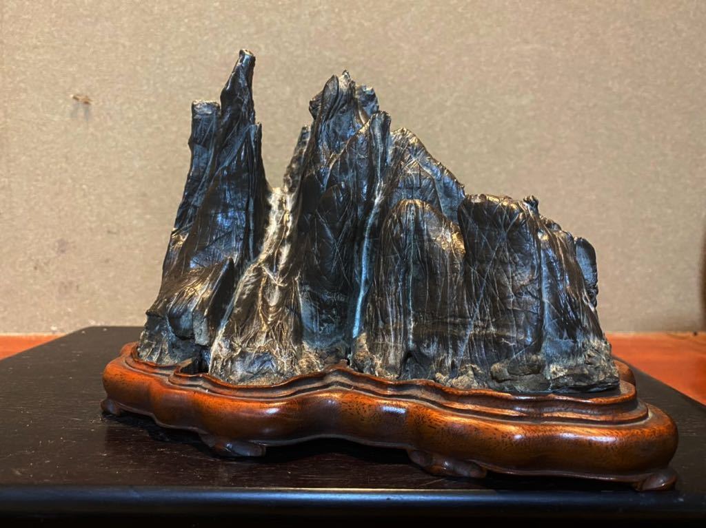 古谷石 水石 盆石 紀州 紀州銘石 鑑賞石 筆架にも 唐木台座 細密細工