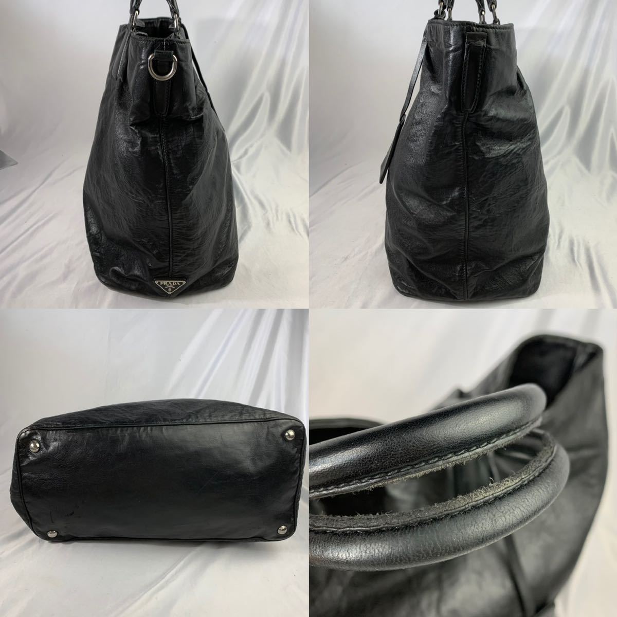 1円 美品 大型 ビジネスバッグ A4収納可 三角ロゴプレート 白タグ PRADA