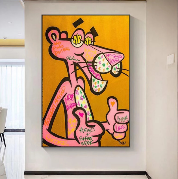 C1724 ピンクパンサー　ポップアート　ストリートアート　ポスター　キャンバス生地　50×70cm インテリア　海外製　枠なし A