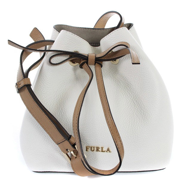 フルラ FURLA コスタンザ ショルダーバッグ 巾着 レザー ロゴ 白