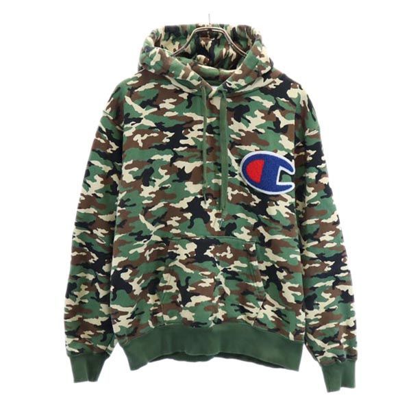 チャンピオン カモフラ スウェットパーカー L カーキ系 Champion ロゴ 迷彩柄 裏起毛 メンズ 221013