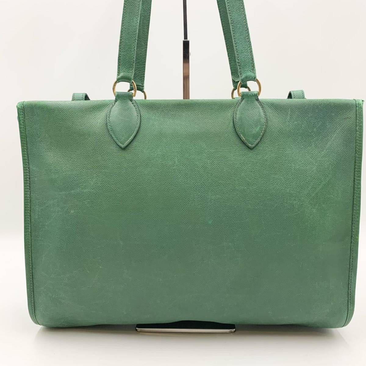 1円 希少 HERMES エルメス カバ 40 トートバッグ グリーン 緑 オール 