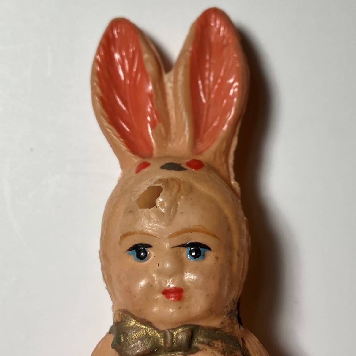 うさぎ　セルロイド　デッドストック　昭和レトロ 駄菓子屋蔵出し//昭和レトロ セルロイド キューピー人形『人参を持った