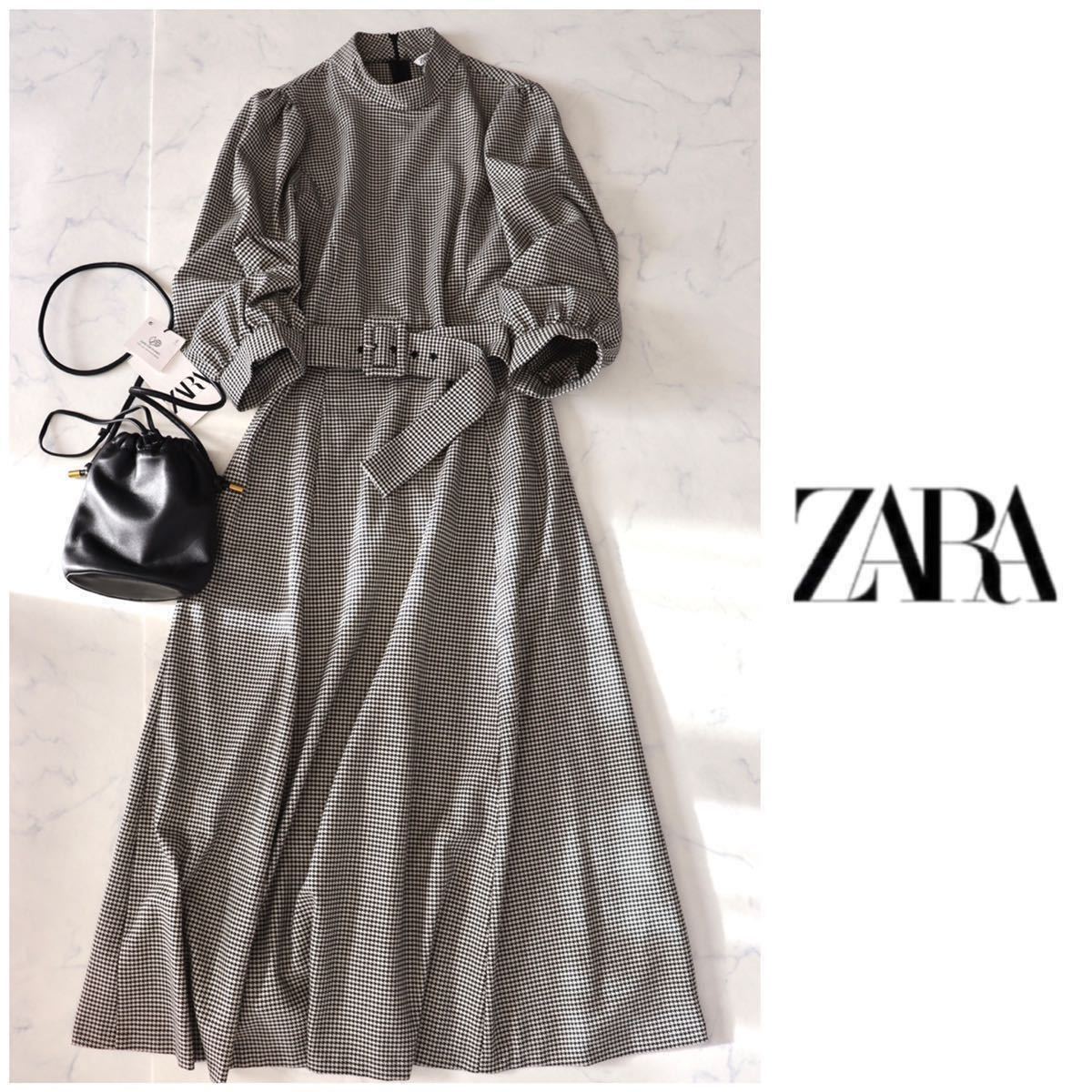 ZARA ザラ ワンピース ボウタイ - 長袖ワンピース ロング丈 千鳥柄 