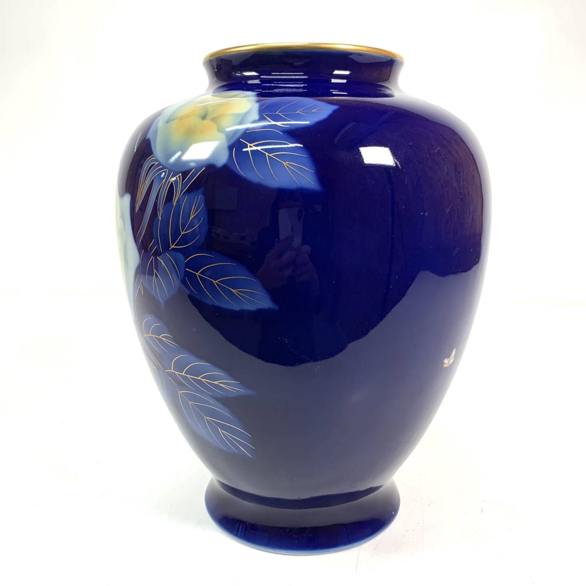 特大花瓶 有田焼 深川製磁 瑠璃牡丹ルリ金彩 宮内庁御用達 花生 14号 深川