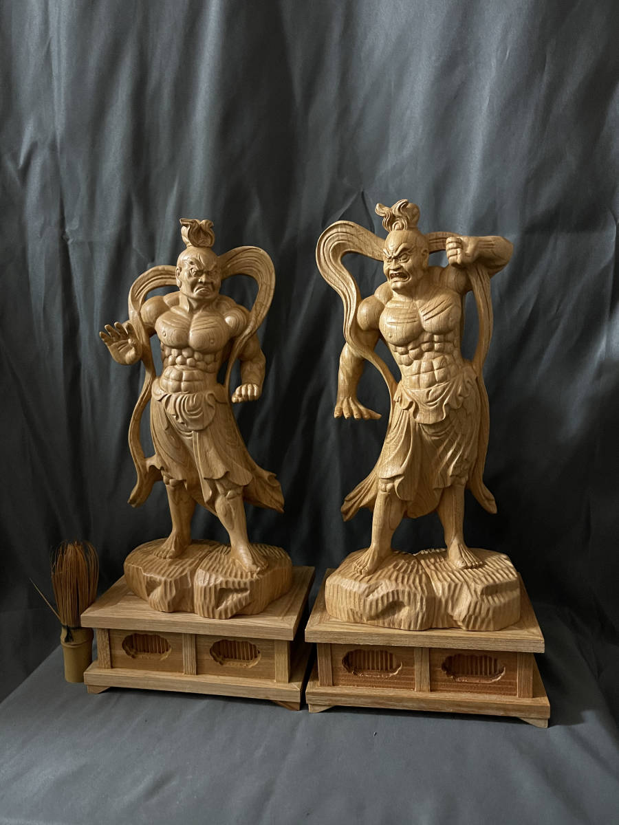 一刀彫 総ケヤキ材 仏教工芸品 極上品 木彫仏像 井波彫刻 高37cm 金剛