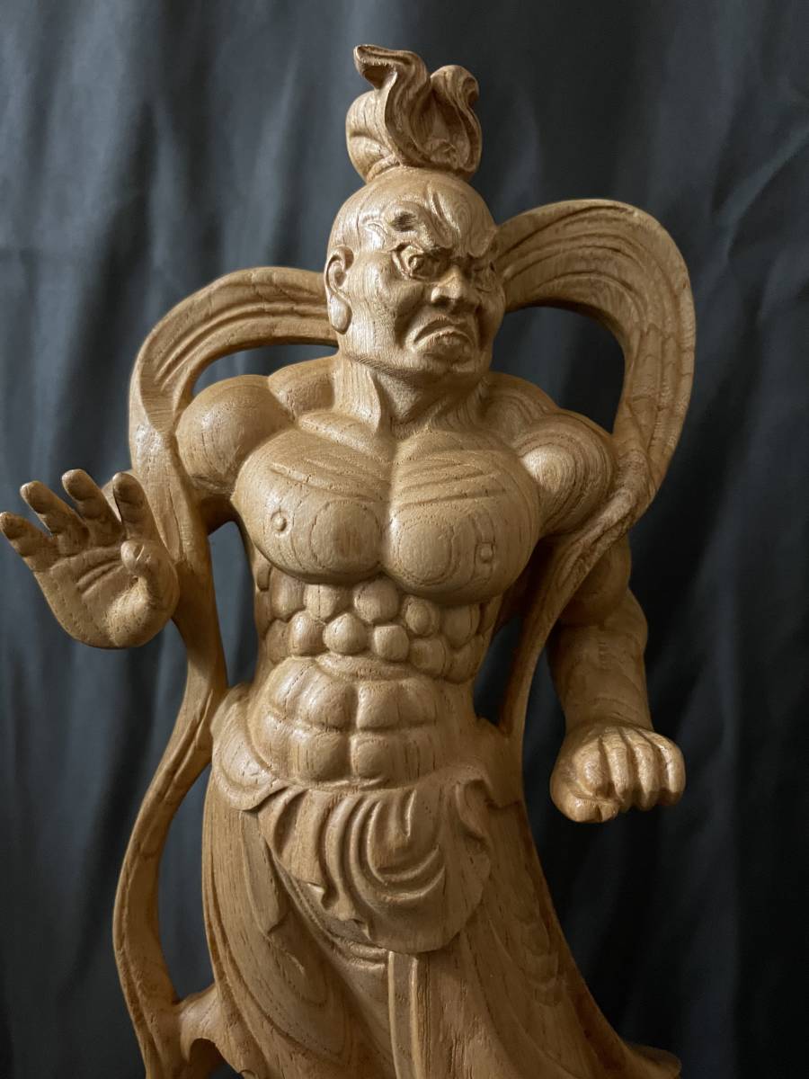 一刀彫 総ケヤキ材 仏教工芸品 極上品 木彫仏像 井波彫刻 高37cm 金剛
