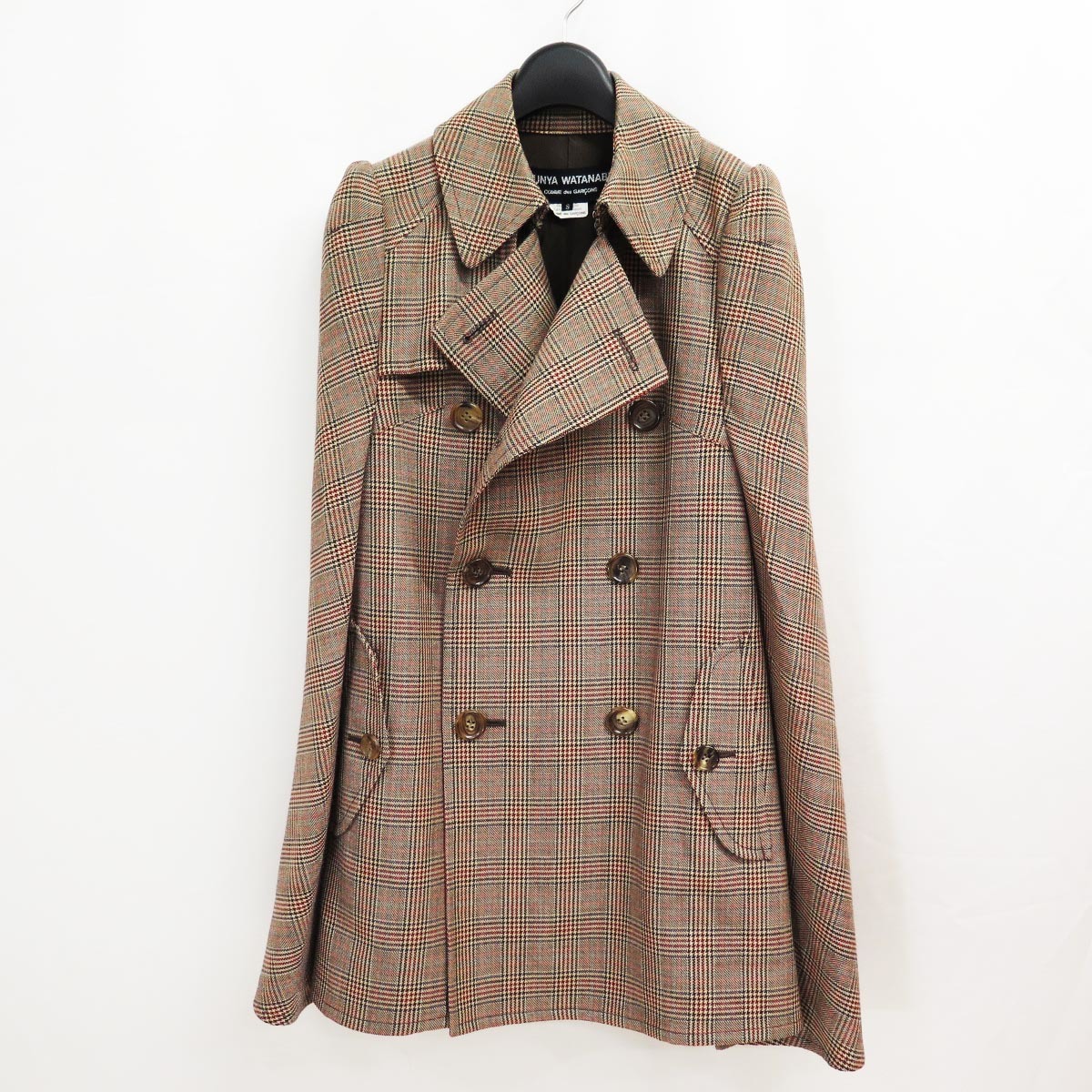 2008 JUNYA WATANABE WOOL PLAID TRENCH CAPE COAT ジュンヤワタナベ ウール チェック グレン チェック トレンチ ケープ ポンチョ コート Watanabe Junya Jacket Image x Down