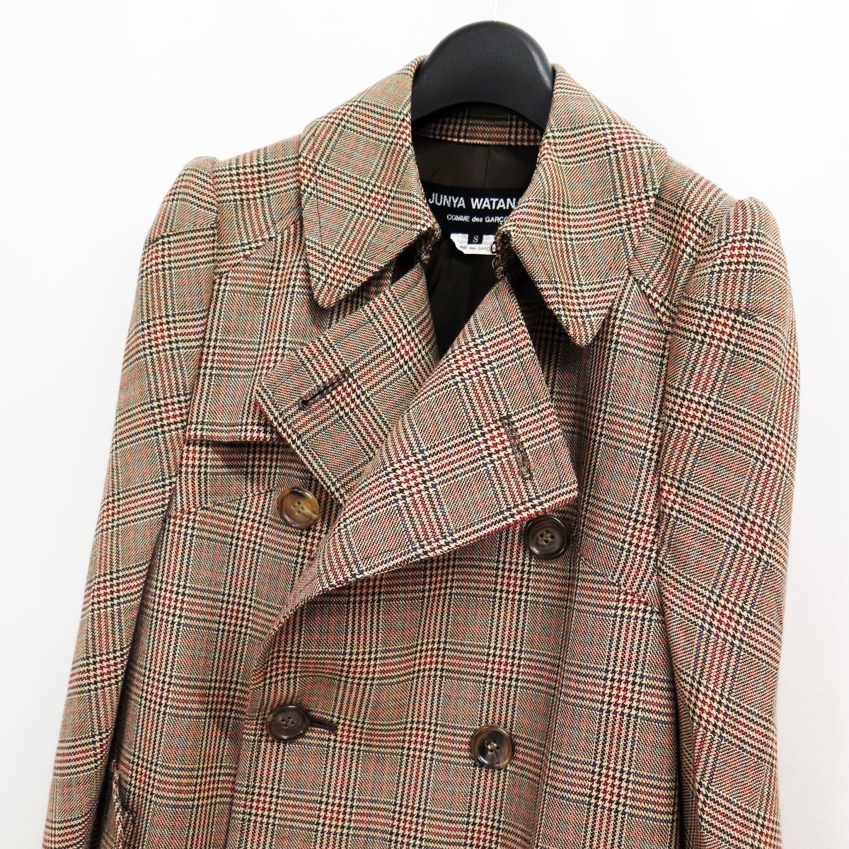 2008 JUNYA WATANABE WOOL PLAID TRENCH CAPE COAT ジュンヤワタナベ ウール チェック グレン チェック トレンチ ケープ ポンチョ コート Watanabe Junya Jacket Image x Down