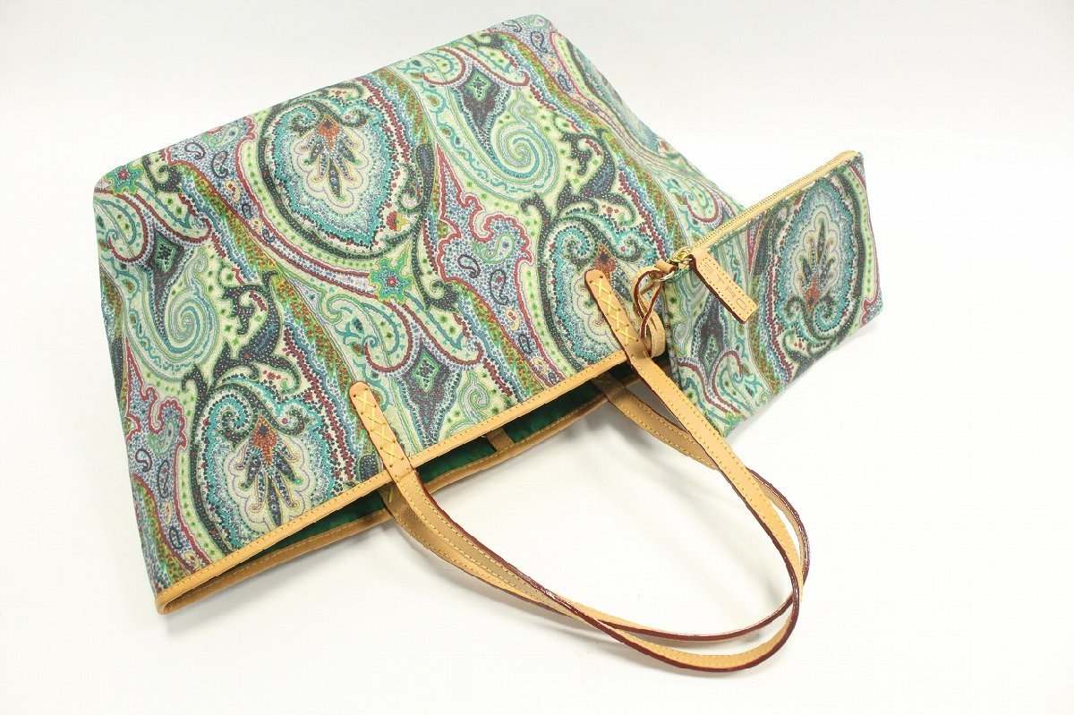 概ね未使用】 1円～ ETRO エトロ ペイズリー柄 プリント トートバッグ 