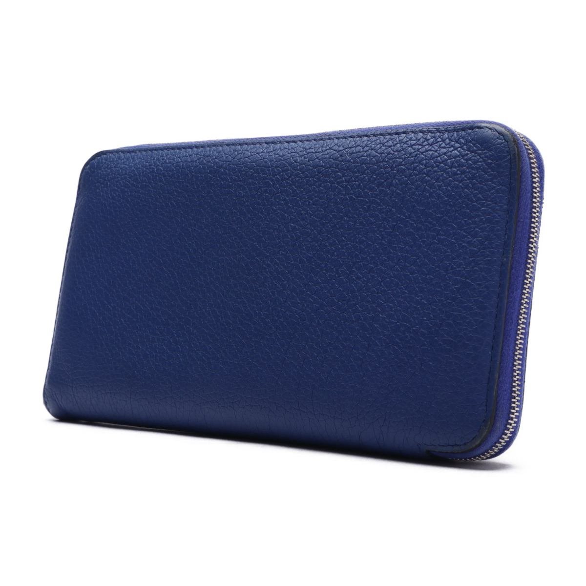 1円美品☆エルメス☆アザップロング　トゴ　オールレザー　ラウンド長財布　ブルー系　SＶ金具　□Ｇ刻印HERMES