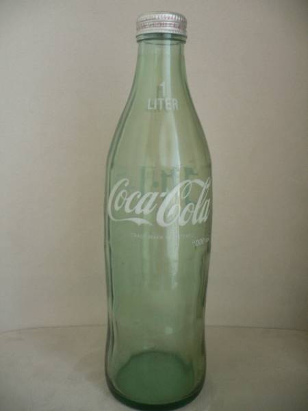 コカ・コーラ　初代?1リットルビン　1L　中古レトロ　空き瓶栓付_1