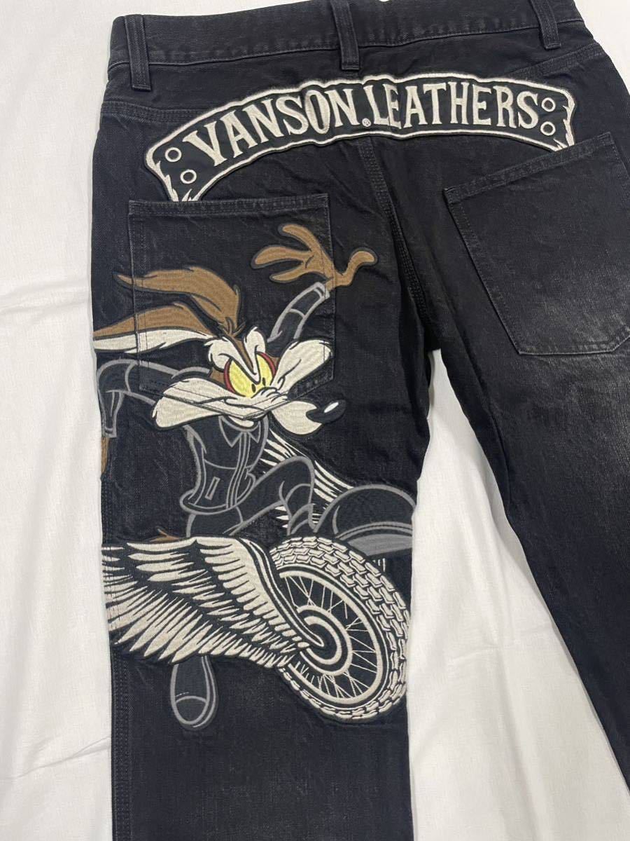 VANSON × LOONEY TUNES バンソン ルーニーチューンズ コラボ刺繍 デニムパンツ ユーズド加工 ジーンズ LTV-2125 ブラック 32インチ