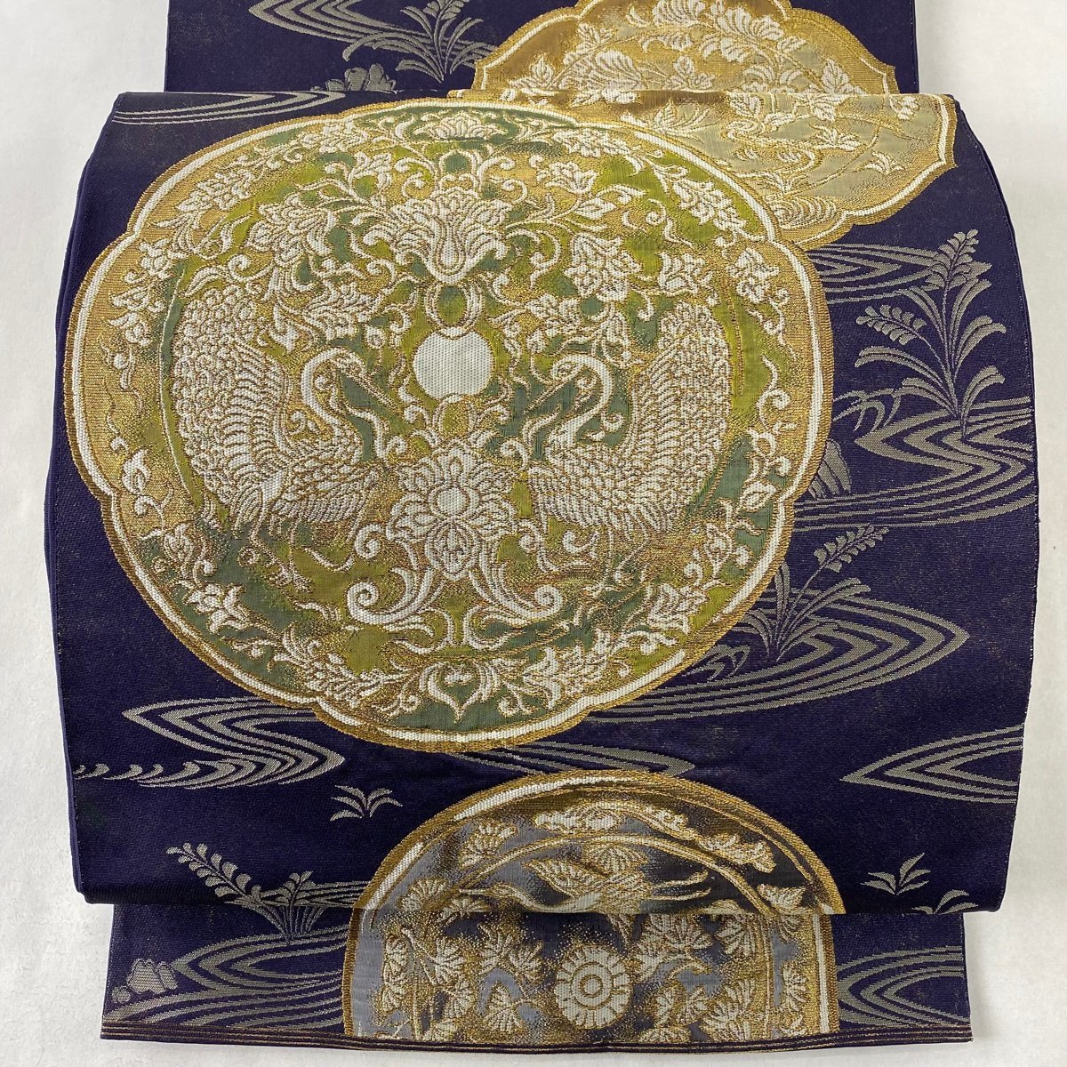 袋帯 金糸 正絹 織悦 青紫 楽遊鳥華文 【競ナビ】 袋帯 美品 名品 袋帯 金糸 正絹 織悦 青紫 楽遊鳥華文 【競ナビ】 袋帯 美品 名品
