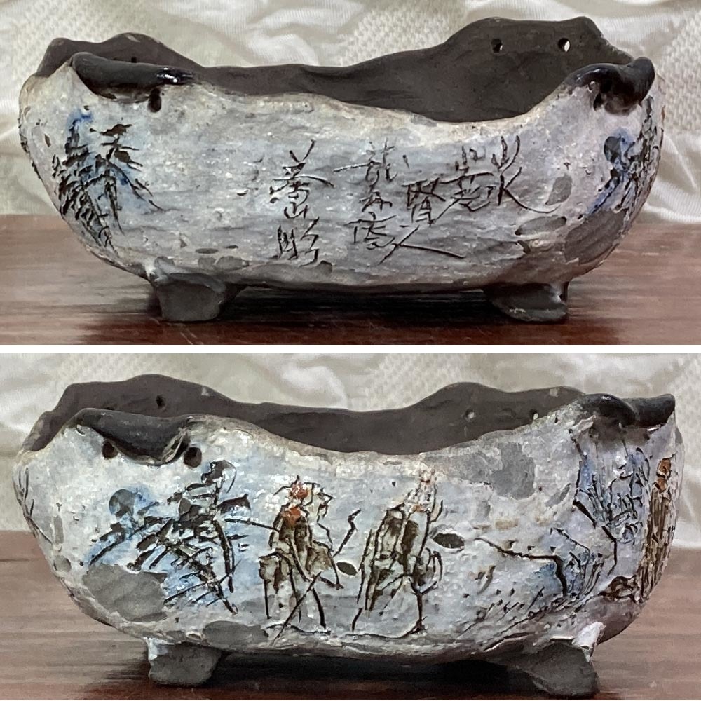 100%新品，新品 成6 龍翁庵 品野茶山 浅井茶山 手びねり 小品盆栽鉢 盆栽鉢 ミニ鉢 山水呉老賢人図(鉢)｜売買されたオークション情報、yahooの商品情報をアーカイブ公開 - オークファン 鉢