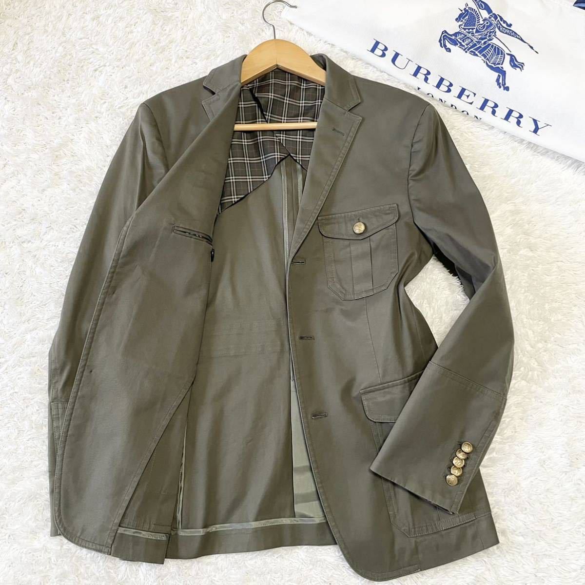 美品 バーバリーブラックレーベル【大人の高級感】金ボタン BURBERRY BLACK LABEL テーラードジャケット 裏地 ノバチェック カーキ BURBERRY BLACK バーバリーブラックレーベル テーラードジャケット 極美品 ミリタリージャケット
