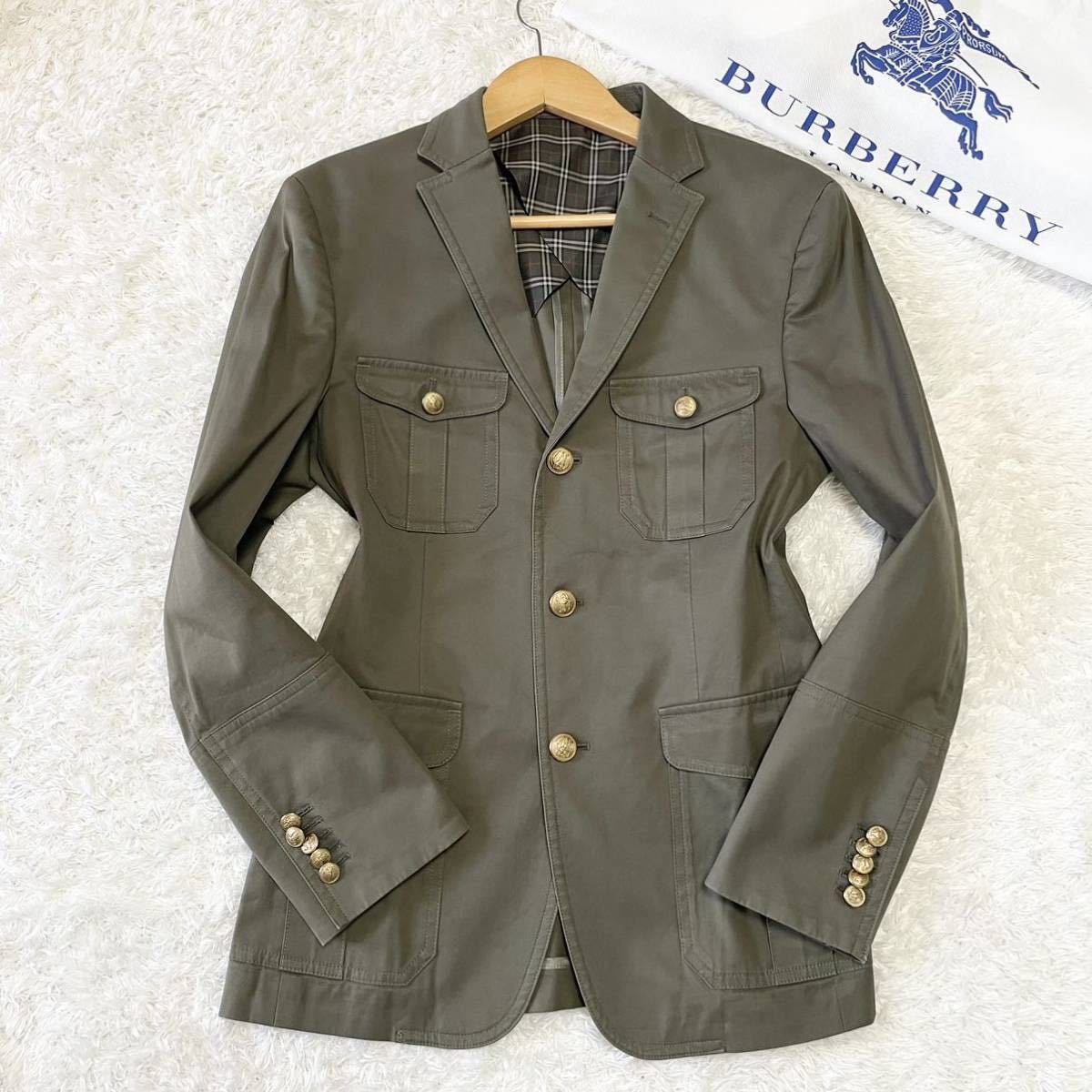 美品 バーバリーブラックレーベル【大人の高級感】金ボタン BURBERRY BLACK LABEL テーラードジャケット 裏地 ノバチェック カーキ BURBERRY BLACK バーバリーブラックレーベル テーラードジャケット 極美品 ミリタリージャケット