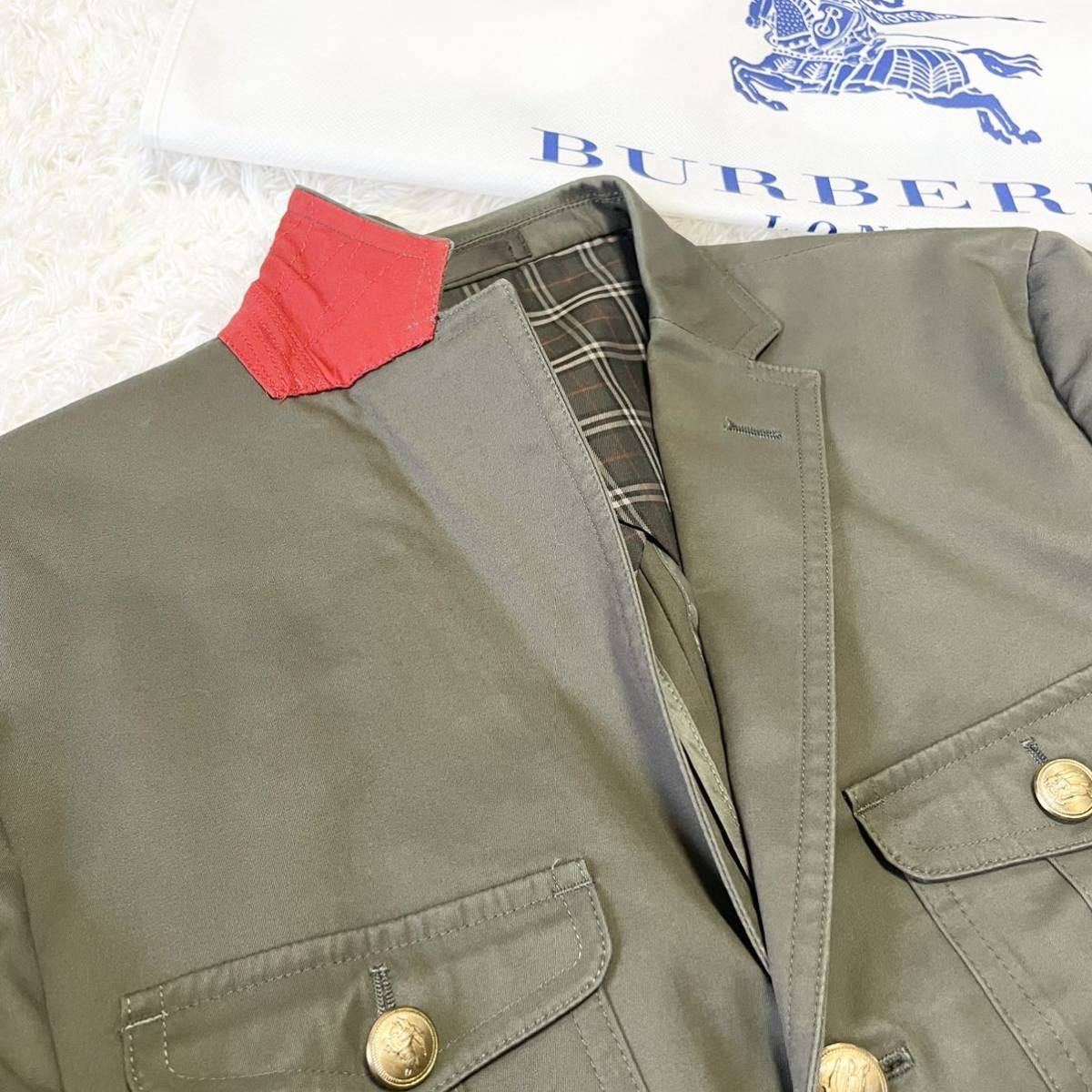美品 バーバリーブラックレーベル【大人の高級感】金ボタン BURBERRY BLACK LABEL テーラードジャケット 裏地 ノバチェック カーキ BURBERRY BLACK バーバリーブラックレーベル テーラードジャケット 極美品 ミリタリージャケット