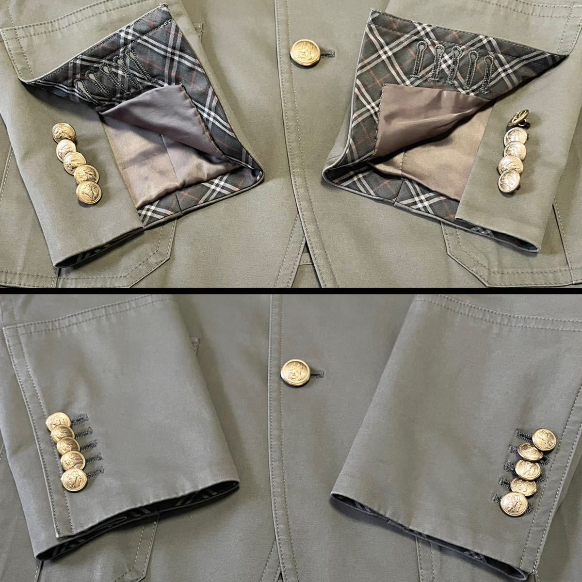 美品 バーバリーブラックレーベル【大人の高級感】金ボタン BURBERRY BLACK LABEL テーラードジャケット 裏地 ノバチェック カーキ BURBERRY BLACK バーバリーブラックレーベル テーラードジャケット 極美品 ミリタリージャケット