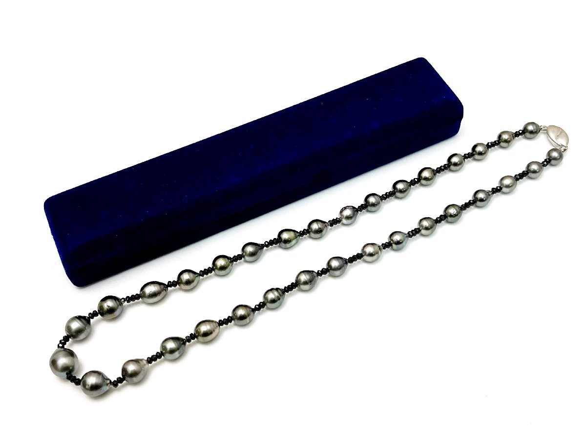 中古】 黒蝶真珠 バロックパールネックレス SV シルバー 金具 約10