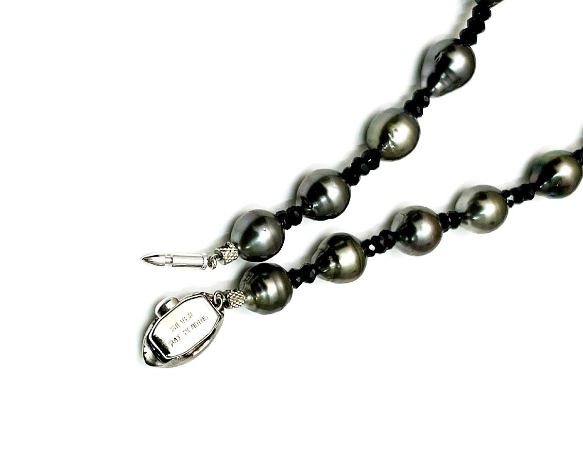 中古】 黒蝶真珠 バロックパールネックレス SV シルバー 金具 約10