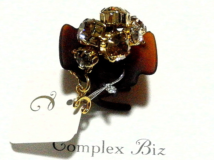 新品 COMPLEX BIZ スワロフスキー 6石 華やかスワロの デザートクリップ 濃茶 コンプレックスビズ ComplexBiz フランス製 未使用