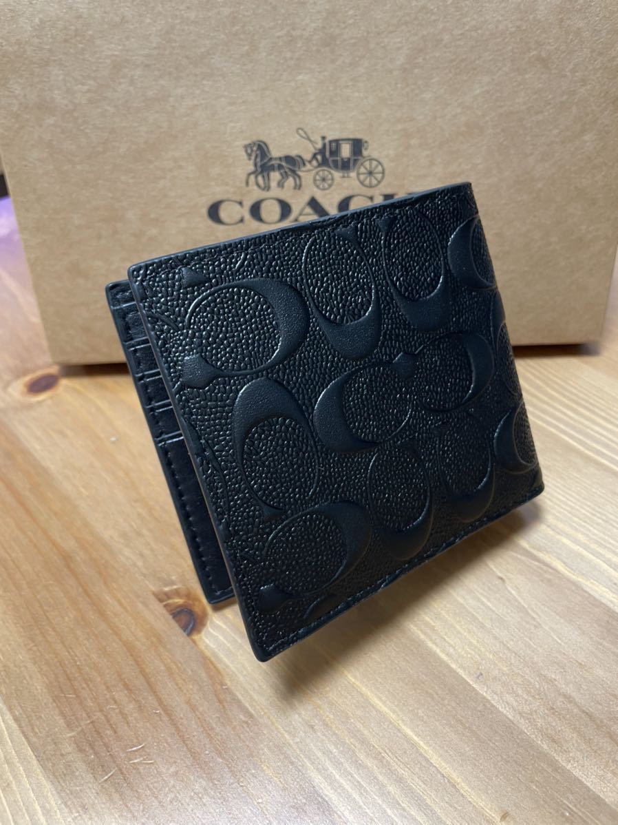 ★1円スタート【新品未使用】コーチ COACH シグネチャー メンズ 二つ折り財布 ブラック