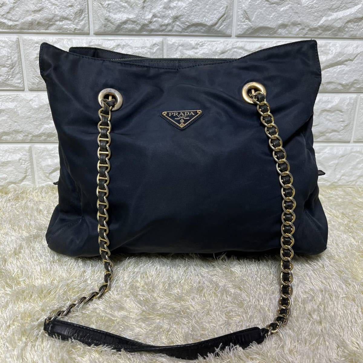 全国無料，全国無料，HOT 1円〜 PRADA プラダ チェーンショルダーバッグ トートバッグ ハンドバッグ 三角ロゴ サフィアーノレザー リナイロン ネイビー レディース(ショルダーバッグ)｜売買されたオークション情報、y かばん、バッグ