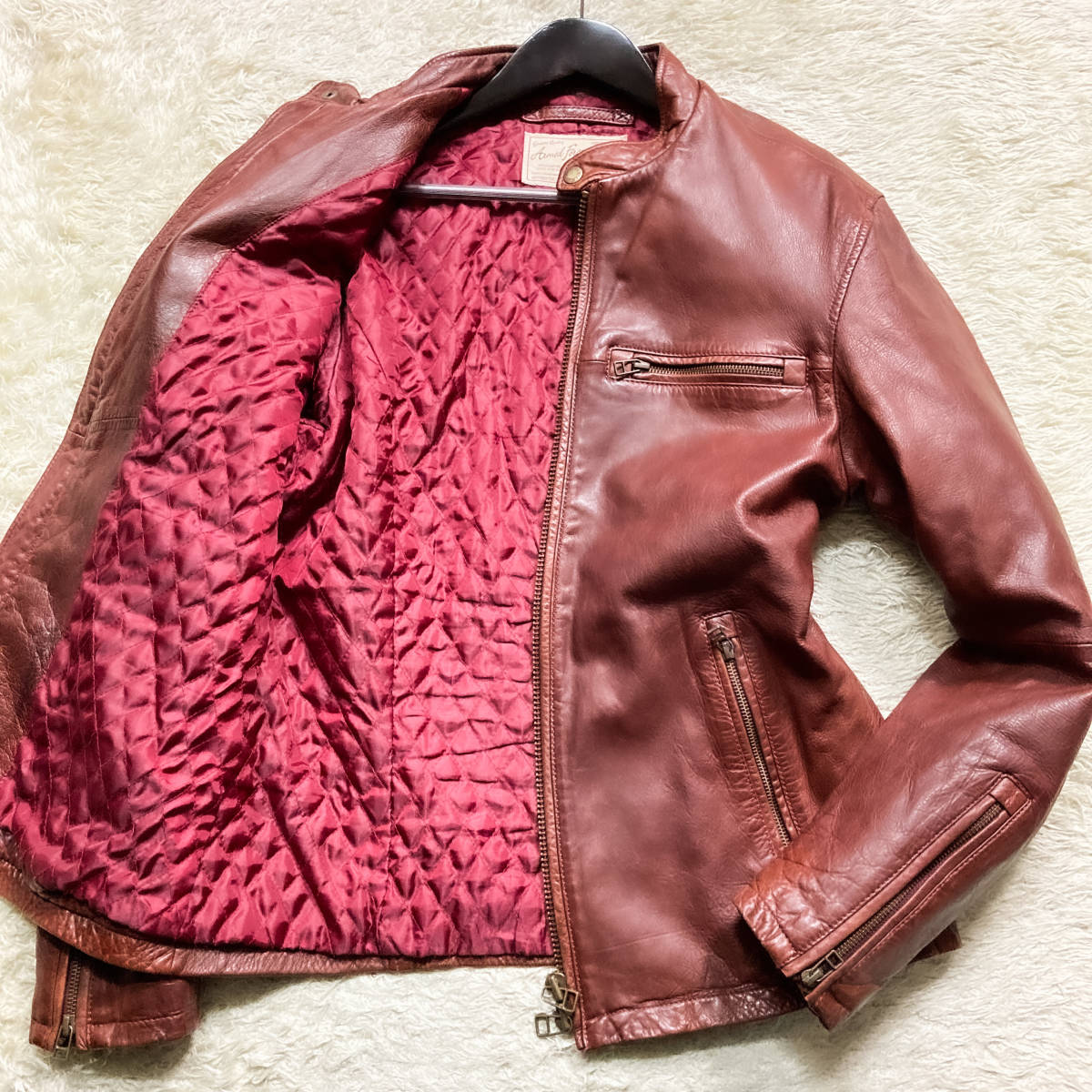 AVIREX 70周年　レザージャケット　赤　ラム革　羊革 安い 正規 店 極上ワインレッド!XL.LL!AVIREXラムレザージャケット赤